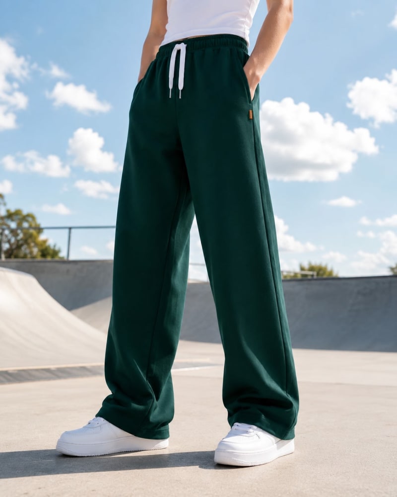 Pockman Men Relaxed Fit Solid Cotton Terry Bottle Green Jogger - Image 3