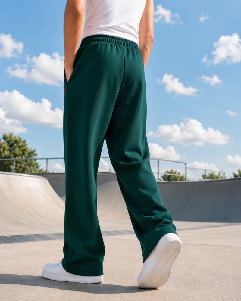 Pockman Men Relaxed Fit Solid Cotton Terry Bottle Green Jogger - Image 5