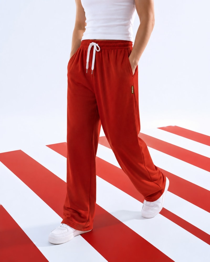 Pockman Men Relaxed Fit Solid Cotton Terry Rust Red Jogger - Image 3