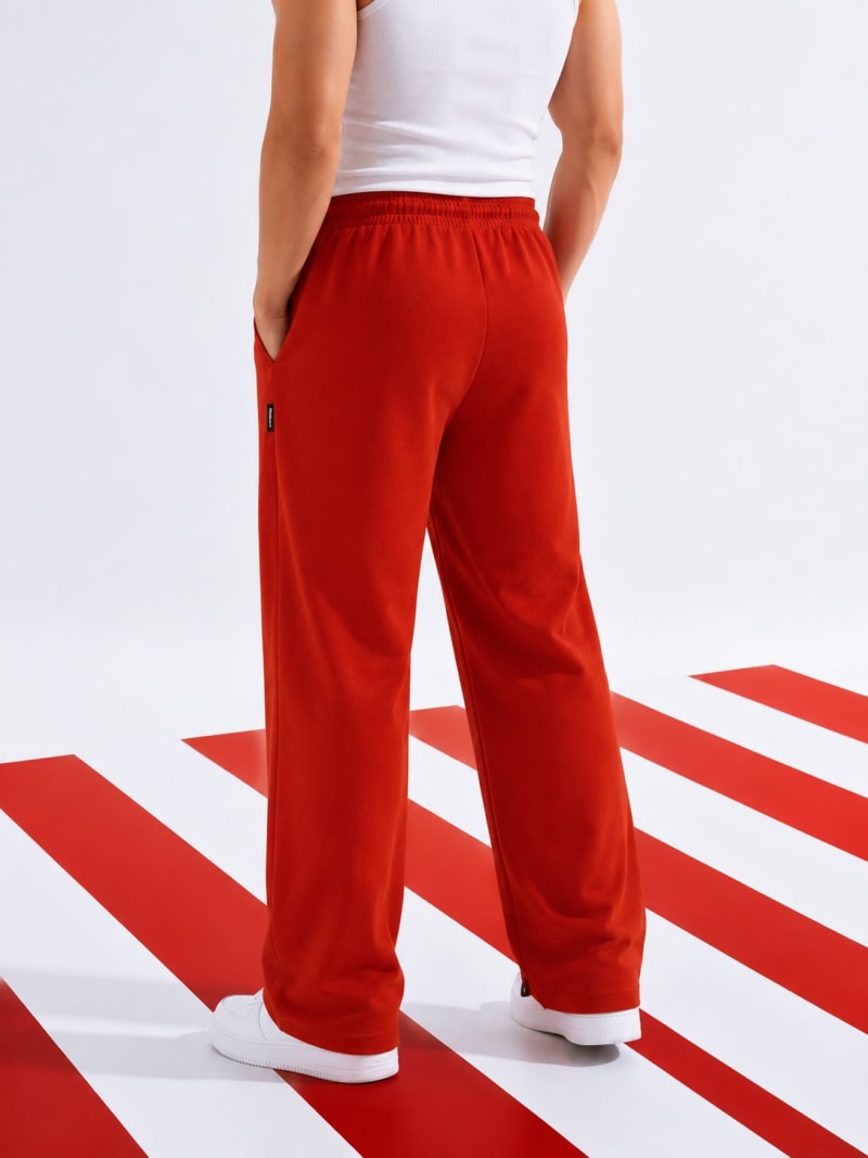 Pockman Men Relaxed Fit Solid Cotton Terry Rust Red Jogger - Image 4