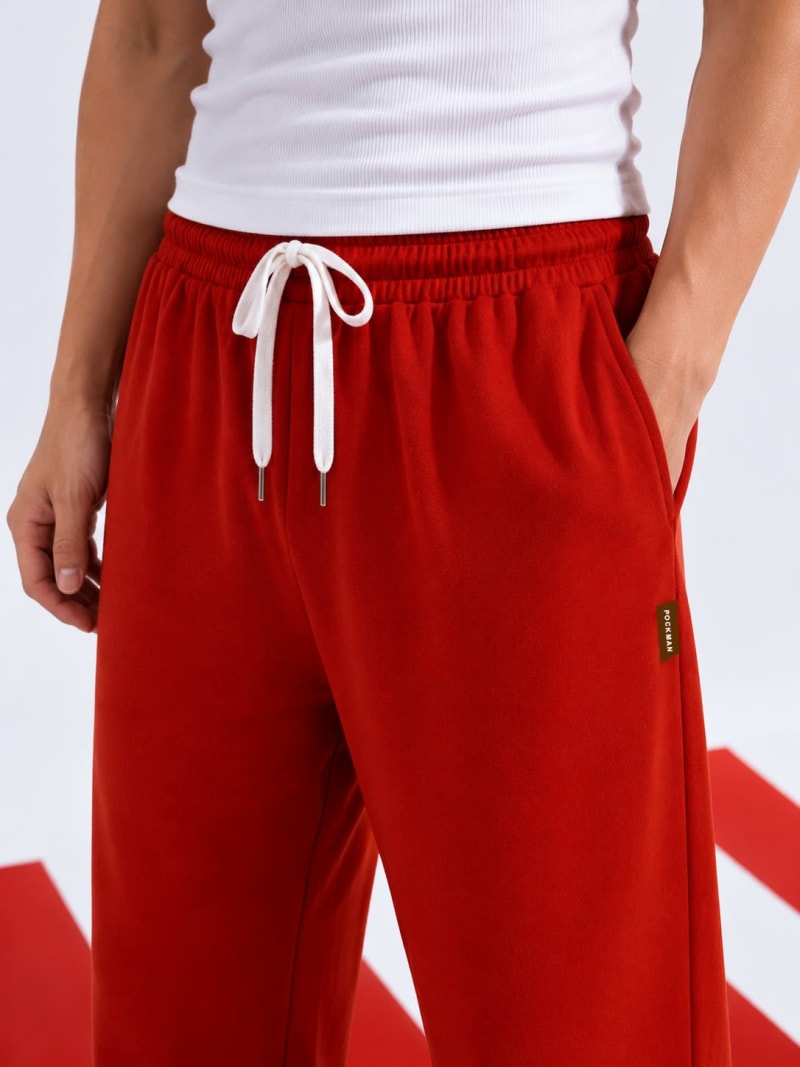 Pockman Men Relaxed Fit Solid Cotton Terry Rust Red Jogger - Image 5