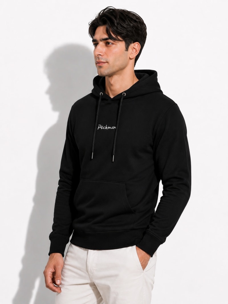 Pockman Men Regular Fit Cotton Black Hoodie - Image 3