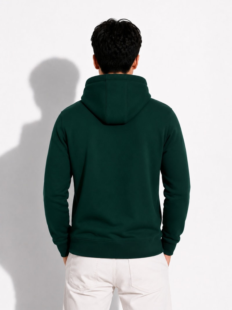 Pockman Men Regular Fit Cotton Bottle Green Hoodie - Image 5