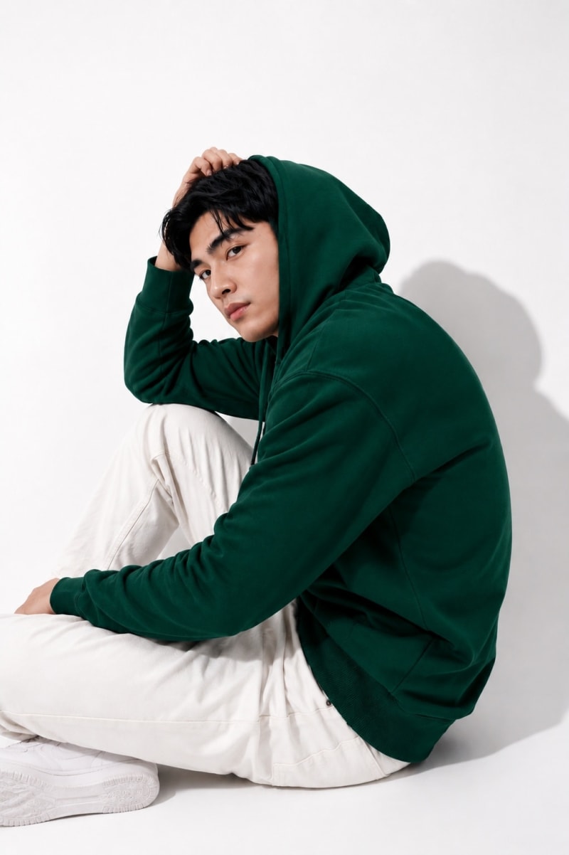 Pockman Men Regular Fit Cotton Bottle Green Hoodie - Image 4