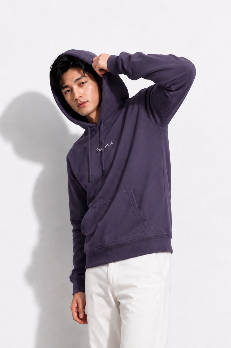 Pockman Men Regular Fit Cotton Mauve Hoodie - Image 3
