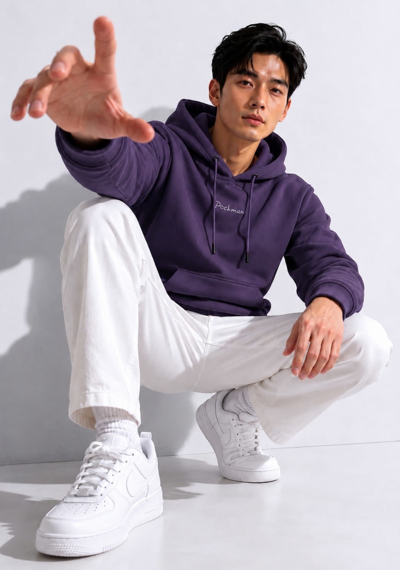 Pockman Men Regular Fit Cotton Mauve Hoodie - Image 5