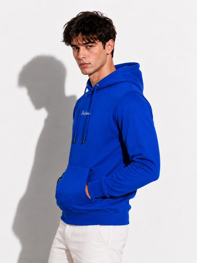 Pockman Men Regular Fit Cotton Royal Blue Hoodie - Image 4