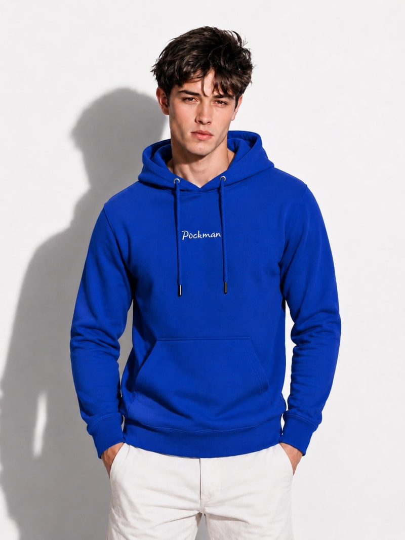Pockman Men Regular Fit Cotton Royal Blue Hoodie - Image 3