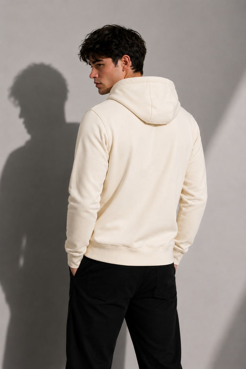 Pockman Men Regular Fit Cotton Off White Hoodie - Image 5