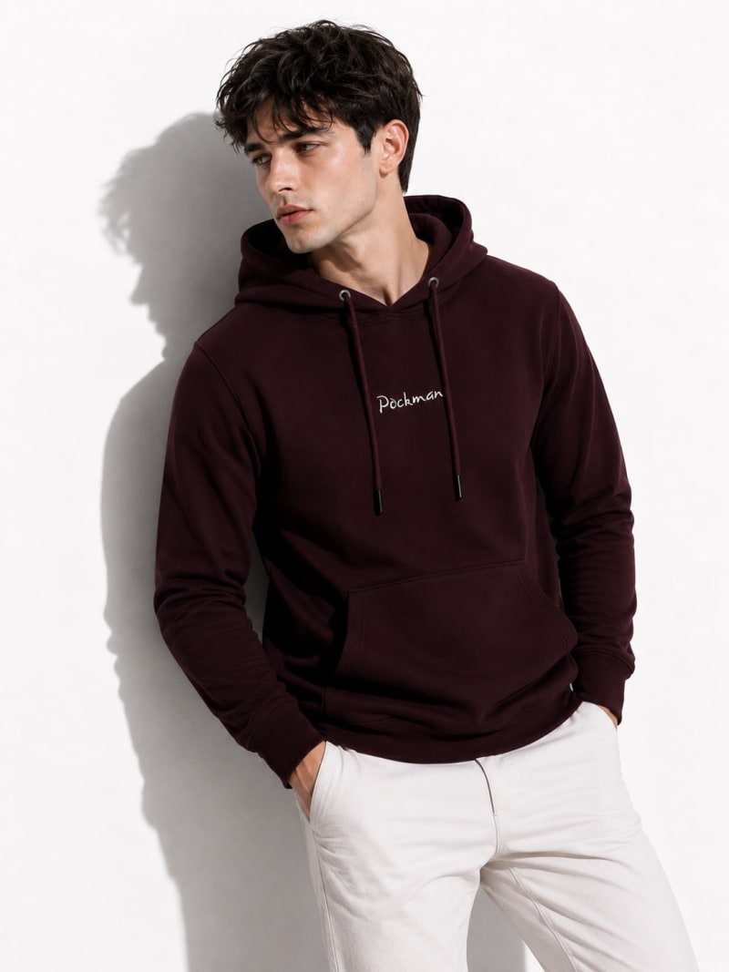 Pockman Men Regular Fit Cotton Chocolate Brown Hoodie - Image 4