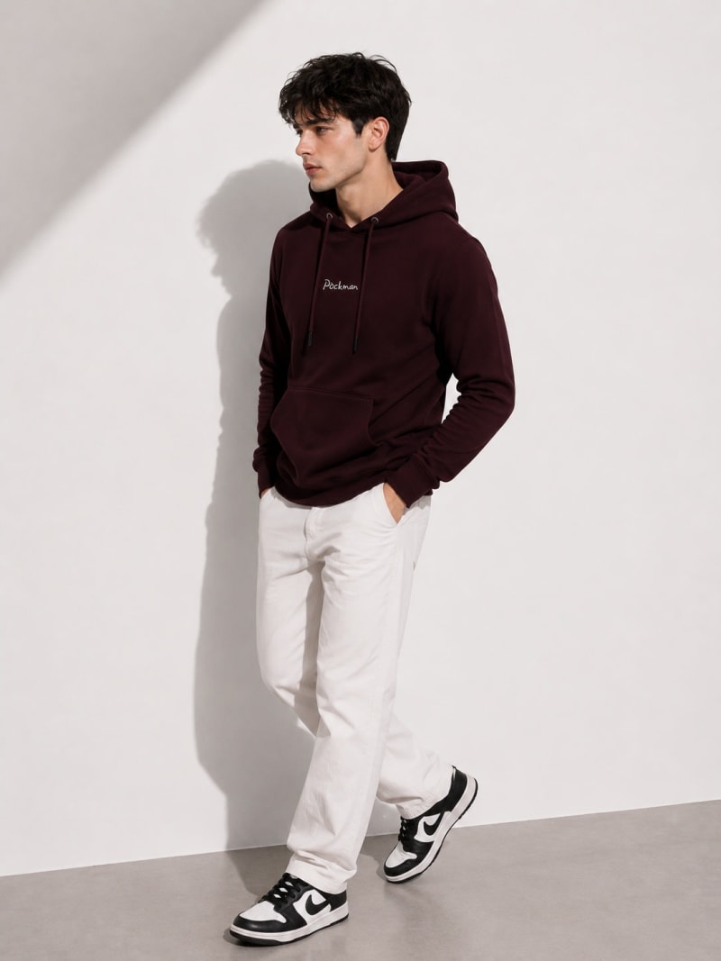 Pockman Men Regular Fit Cotton Chocolate Brown Hoodie - Image 3