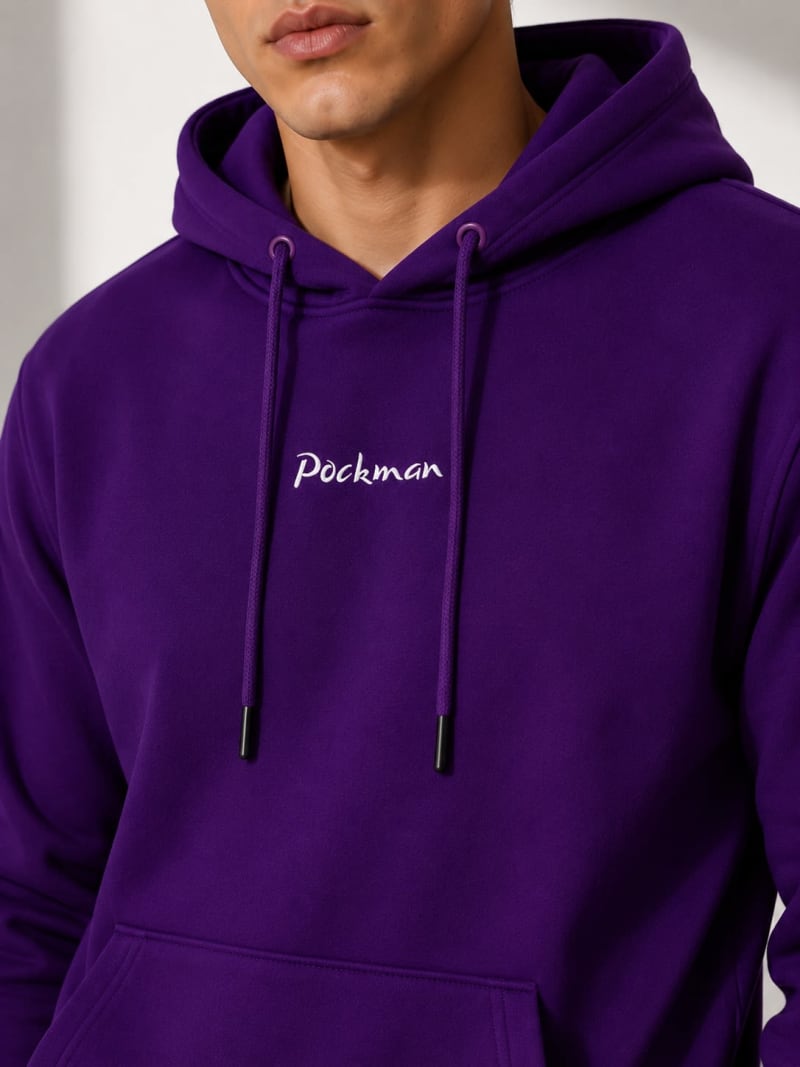 Pockman Men Regular Fit Cotton Violet Hoodie - Image 4
