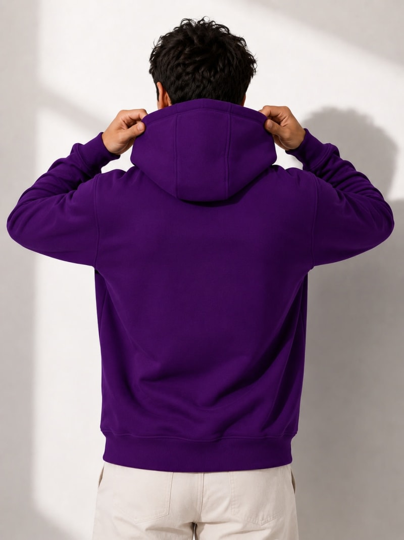Pockman Men Regular Fit Cotton Violet Hoodie - Image 5