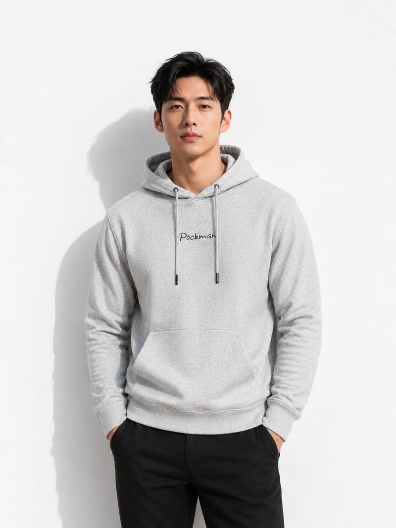 Pockman Men Regular Fit Cotton Grey Melange Hoodie - Image 3