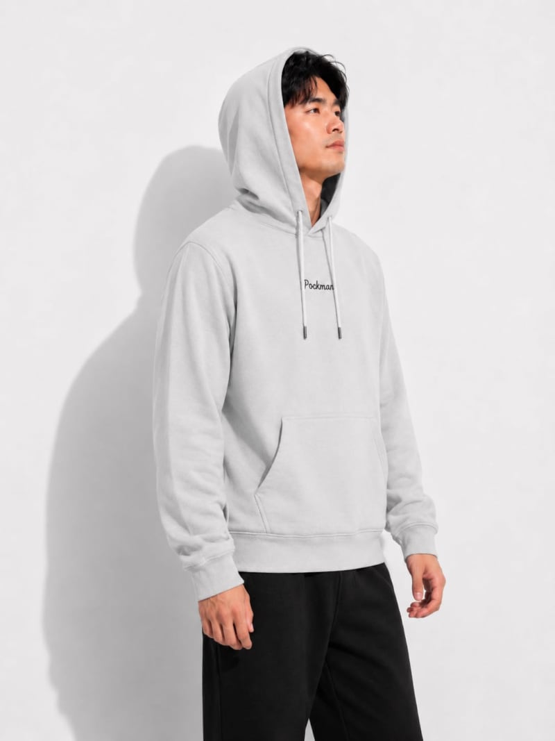 Pockman Men Regular Fit Cotton Grey Melange Hoodie - Image 4