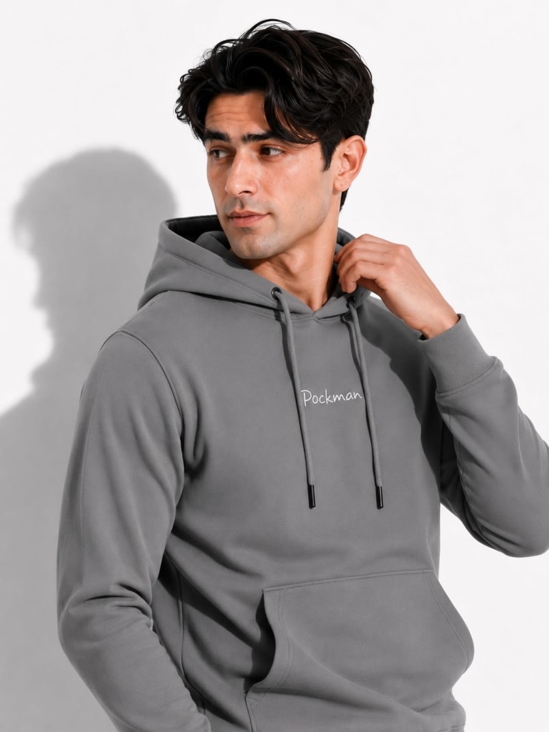 Pockman Men Regular Fit Cotton Dark Grey Hoodie - Image 5