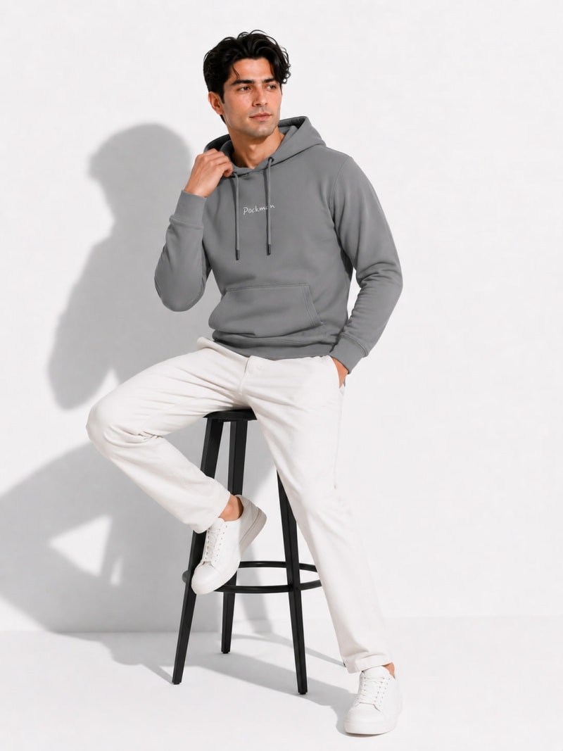 Pockman Men Regular Fit Cotton Dark Grey Hoodie - Image 3