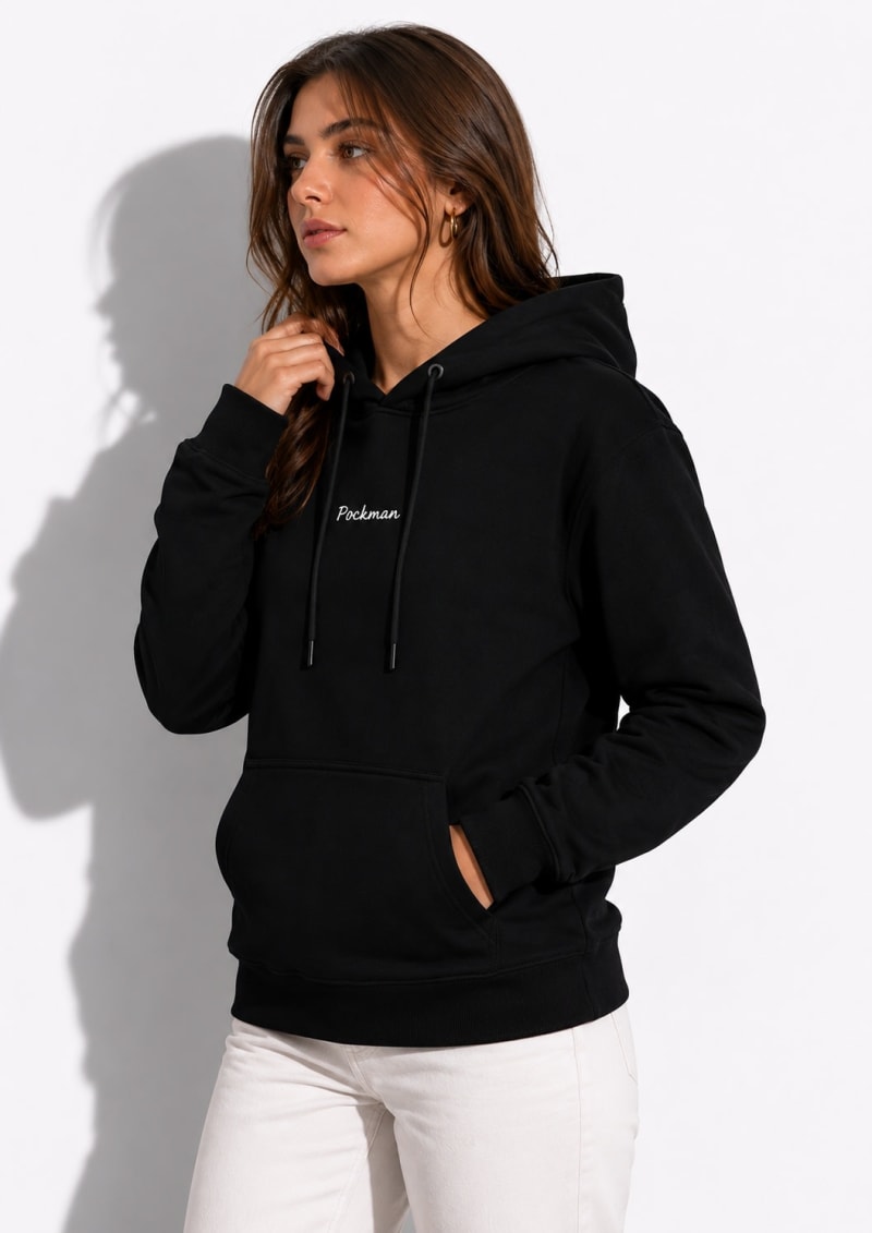 Pockman Women Regular Fit Cotton Black Hoodie - Image 5