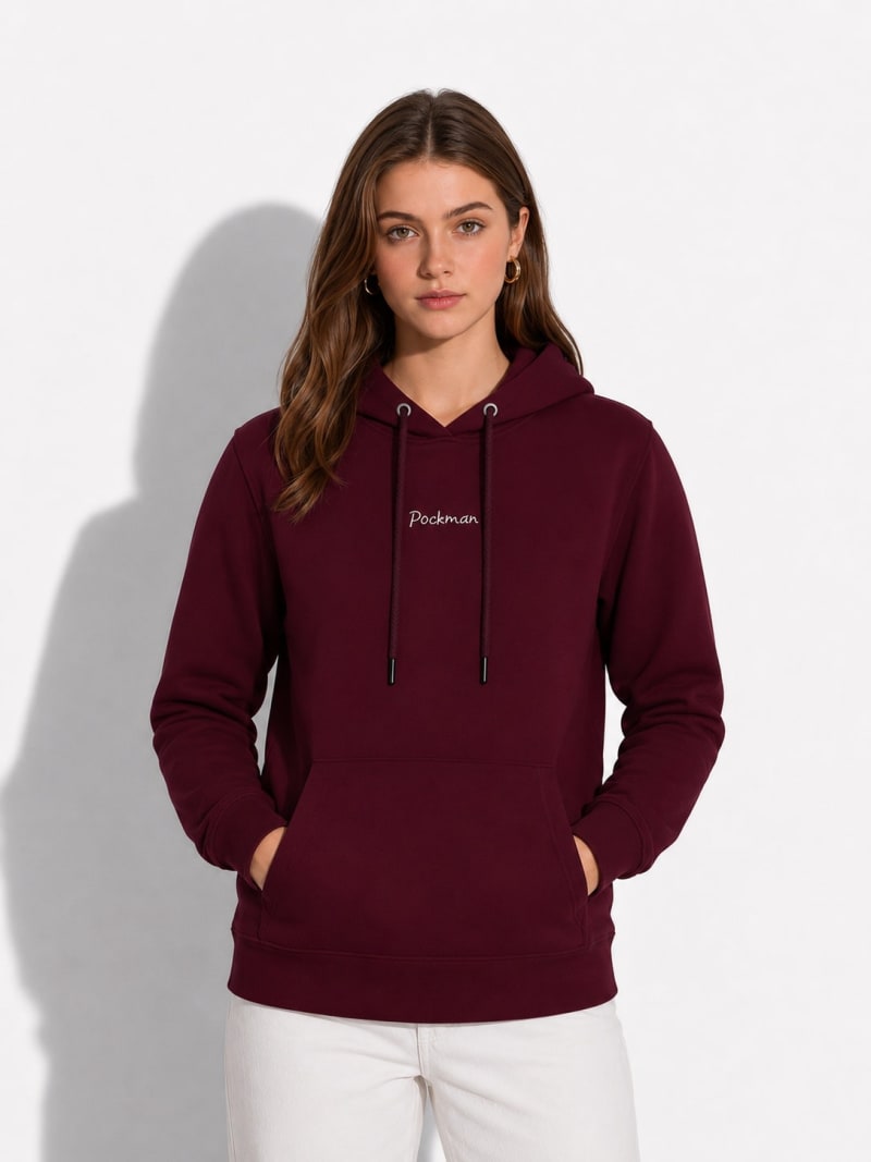 Pockman Women Regular Fit Cotton Burgundy Hoodie - Image 4