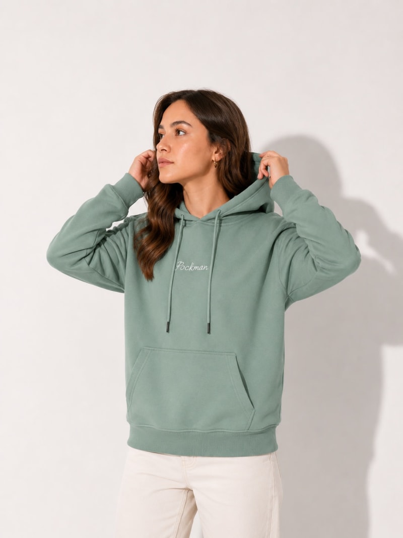 Pockman Women Regular Fit Cotton Sage Green Hoodie - Image 5