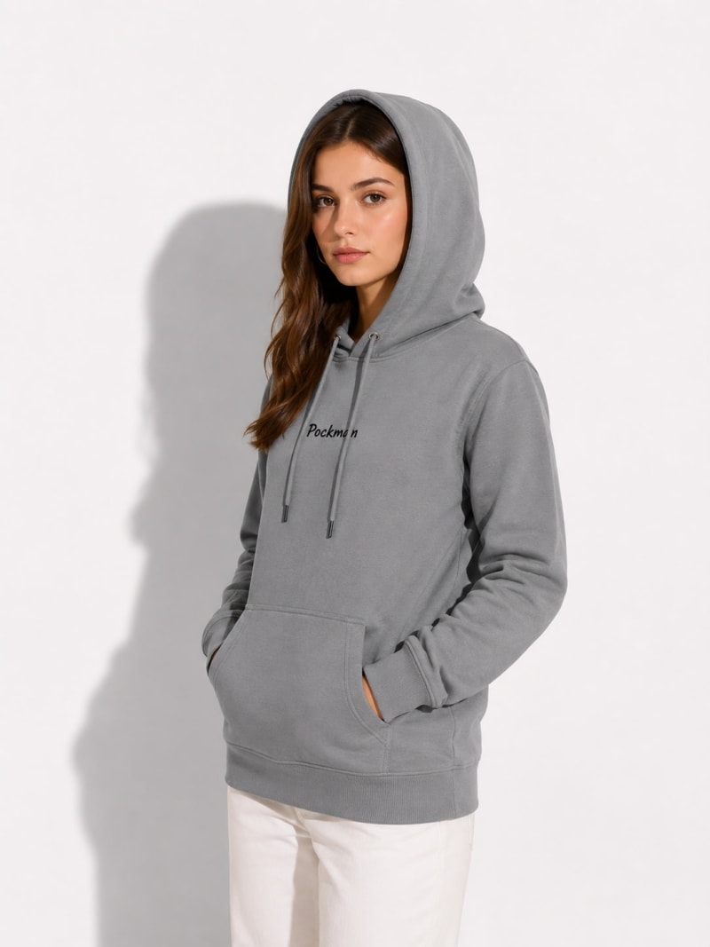 Pockman Women Regular Fit Cotton Dark Grey Hoodie - Image 5
