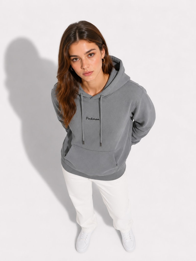Pockman Women Regular Fit Cotton Dark Grey Hoodie - Image 3