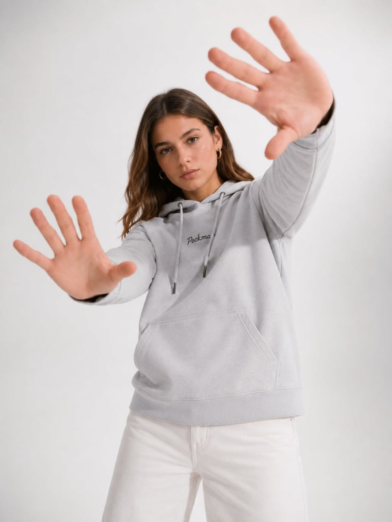 Pockman Women Regular Fit Cotton Grey Melange Hoodie - Image 3