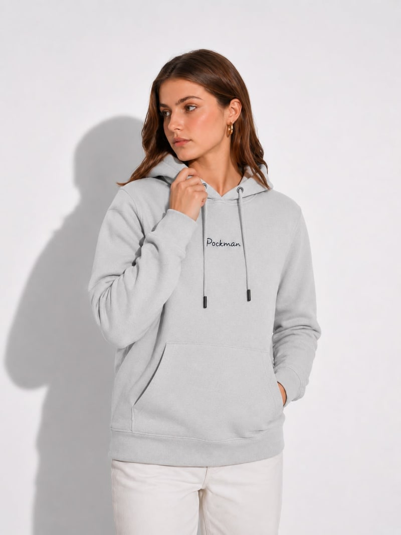 Pockman Women Regular Fit Cotton Grey Melange Hoodie - Image 5