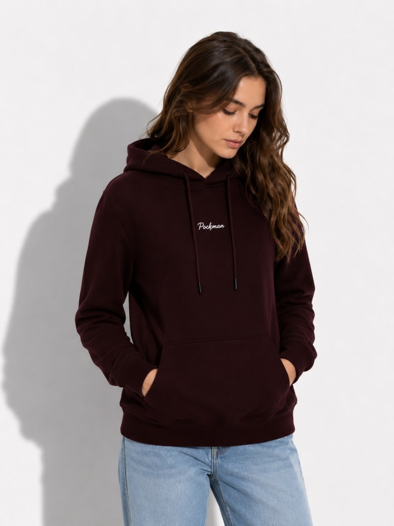 Pockman Women Regular Fit Cotton Chocolate Brown Hoodie - Image 3
