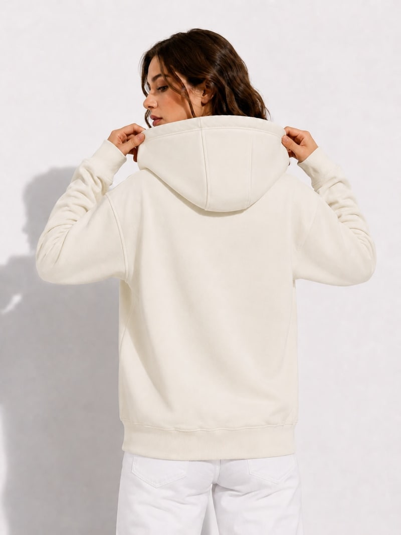 Pockman Women Regular Fit Cotton Off White Hoodie - Image 5