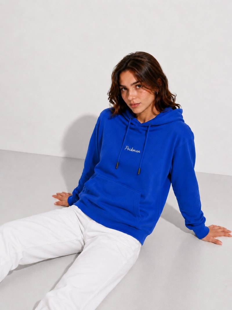 Pockman Women Regular Fit Cotton Royal Blue Hoodie - Image 3