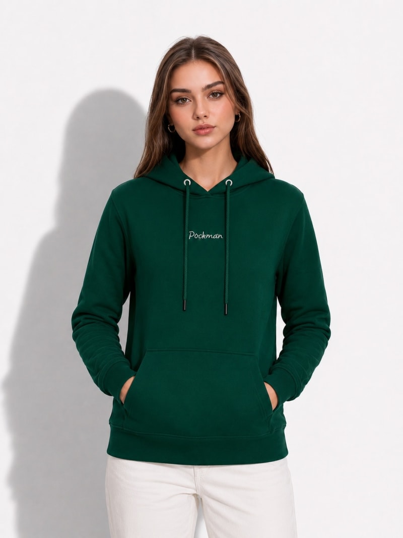 Pockman Women Regular Fit Cotton Bottle Green Hoodie - Image 4
