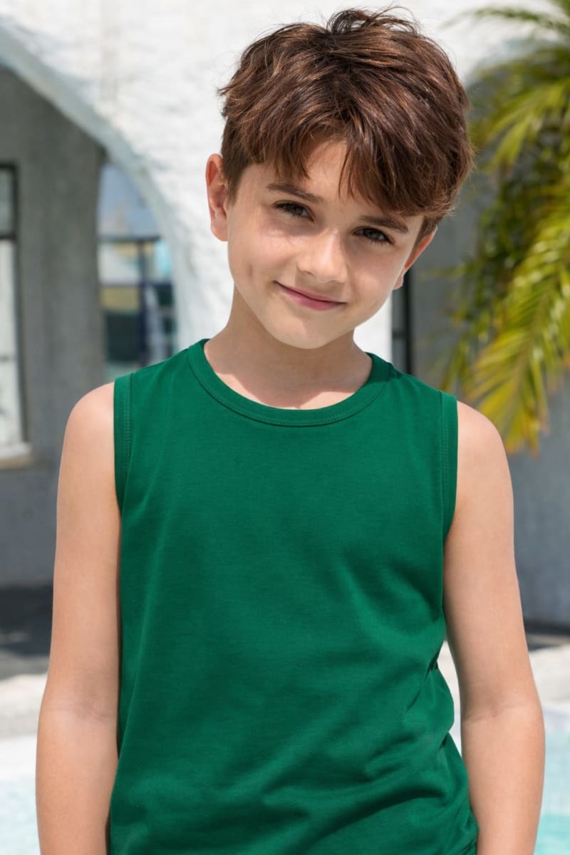 Pockman Kids Regular Fit Pure Cotton Green Tank - Image 3