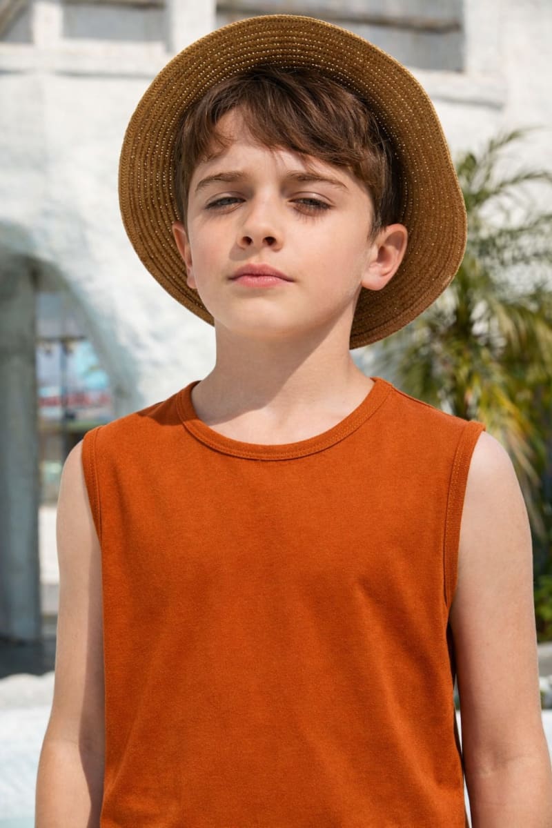 Pockman Kids Regular Fit Pure Cotton Rust Tank - Image 3