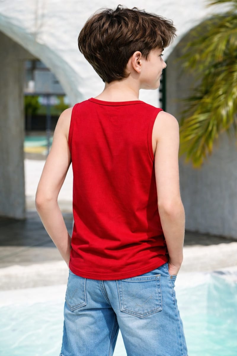 Pockman Kids Regular Fit Pure Cotton Red Tank - Image 4