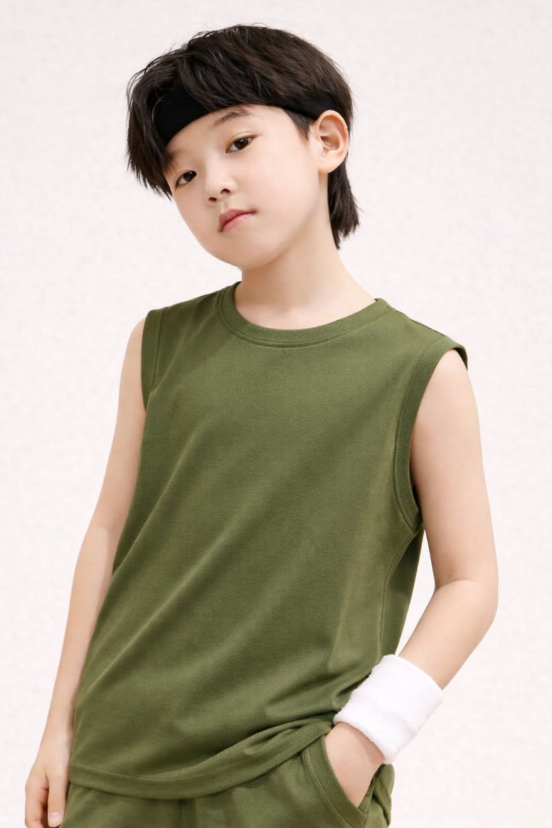 Pockman Kids Regular Fit Pure Cotton Olive Tank - Image 4