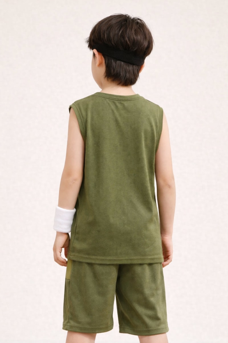 Pockman Kids Regular Fit Pure Cotton Olive Tank - Image 3