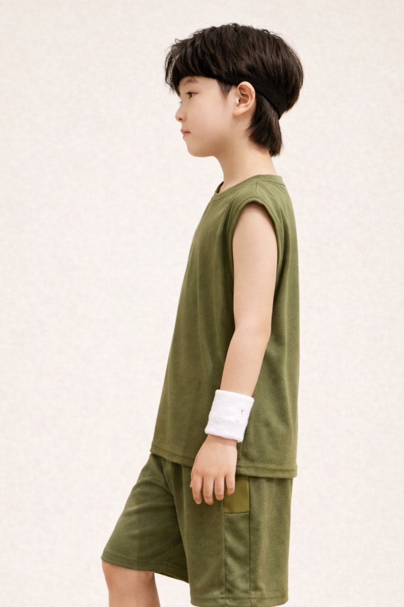 Pockman Kids Regular Fit Pure Cotton Olive Tank - Image 2