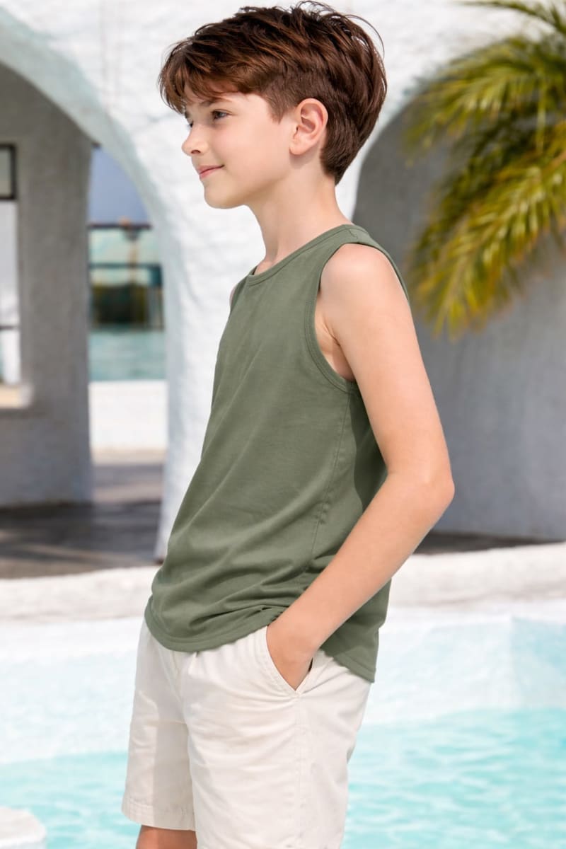 Pockman Kids Regular Fit Pure Cotton Pista Tank - Image 3