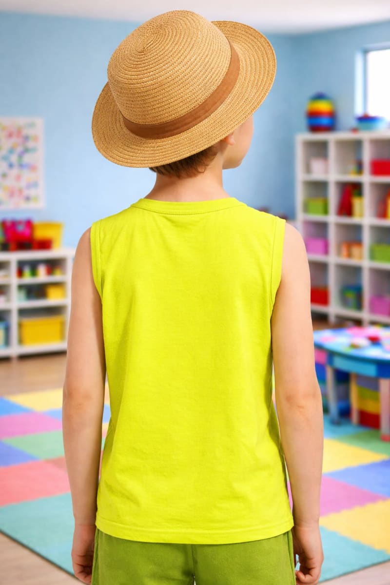 Pockman Kids Regular Fit Pure Cotton Lime Tank - Image 3