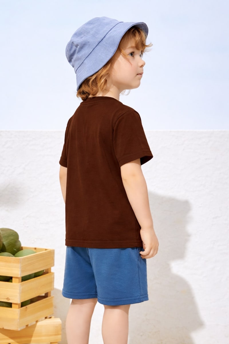 Pockman Kids Regular Fit Pure Cotton Brown Tshirt - Image 3