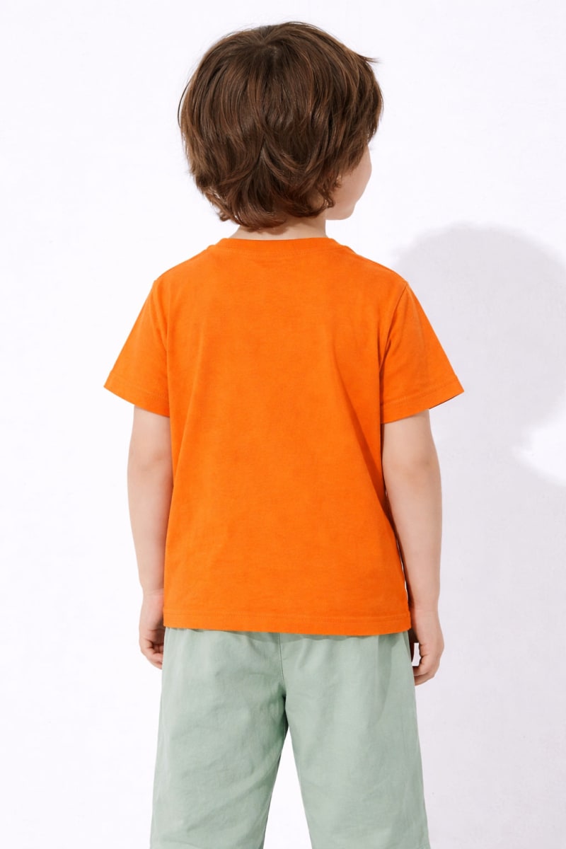 Pockman Kids Regular Fit Pure Cotton Orange Tshirt - Image 3