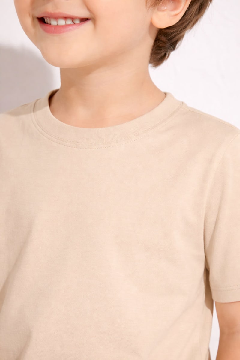 Pockman Kids Regular Fit Pure Cotton Beige Tshirt - Image 4