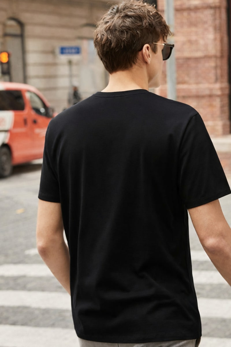 PockMAN Relaxed Fit Cotton Classic Round Neck Black Tshirt - Image 3