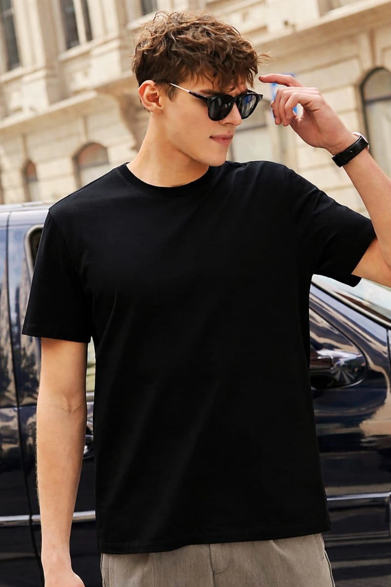 PockMAN Relaxed Fit Cotton Classic Round Neck Black Tshirt - Image 5