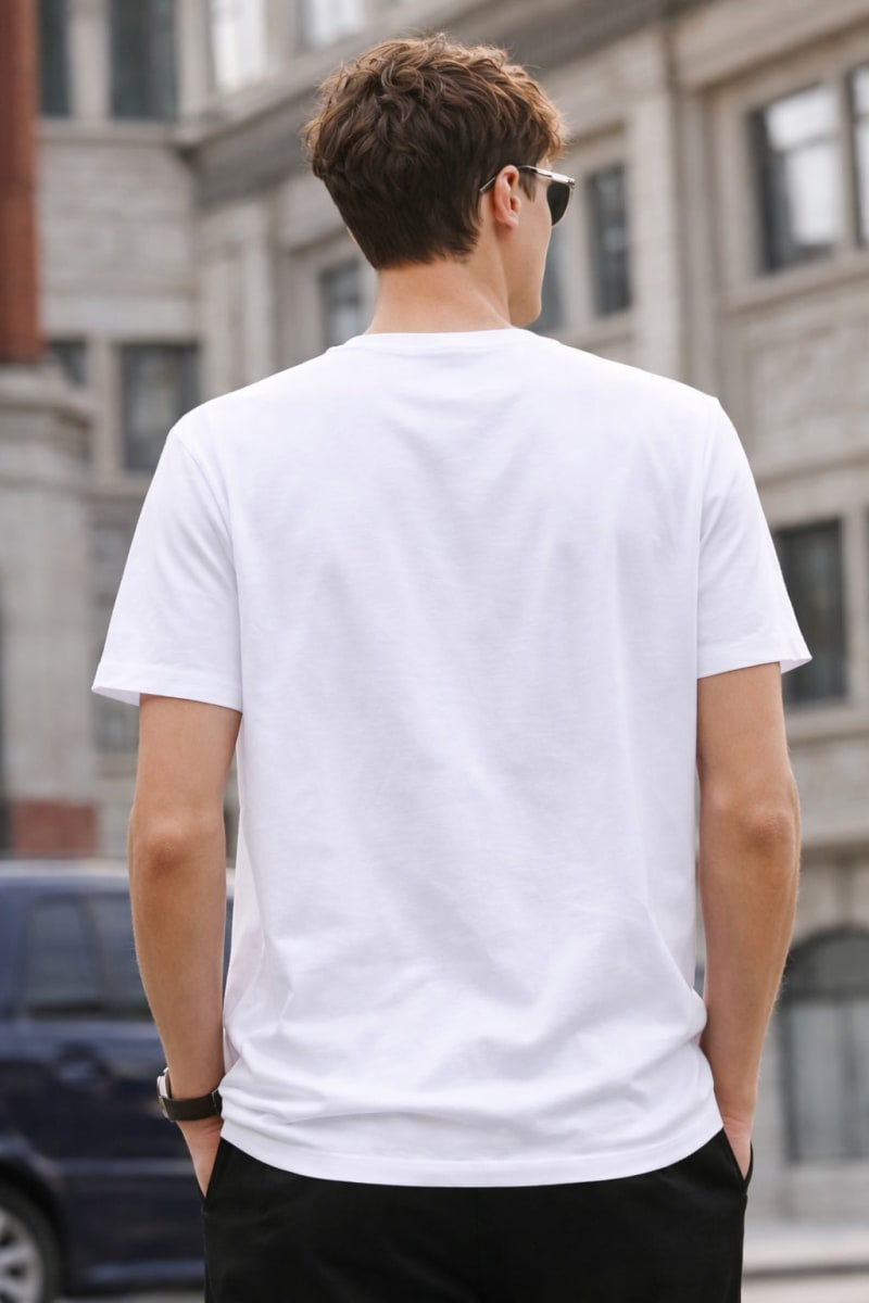 PockMAN Relaxed Fit Cotton Classic Round Neck White Tshirt - Image 4