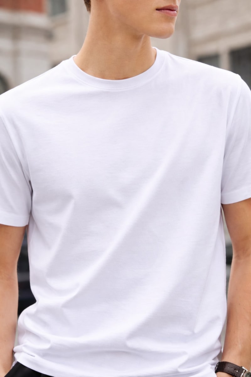 PockMAN Relaxed Fit Cotton Classic Round Neck White Tshirt - Image 3