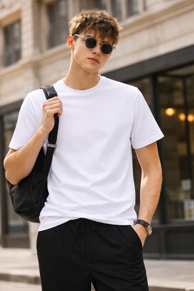 PockMAN Relaxed Fit Cotton Classic Round Neck White Tshirt - Image 5