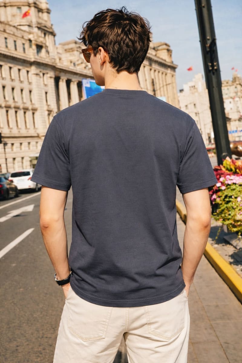 PockMAN Relaxed Fit Cotton Classic Round Neck Grey Tshirt - Image 4