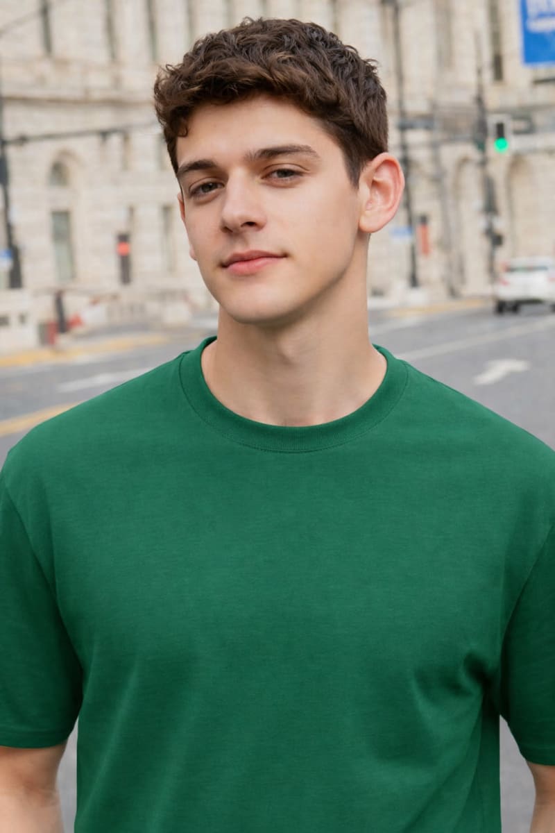 PockMAN Relaxed Fit Cotton Classic Round Neck Green Tshirt - Image 5